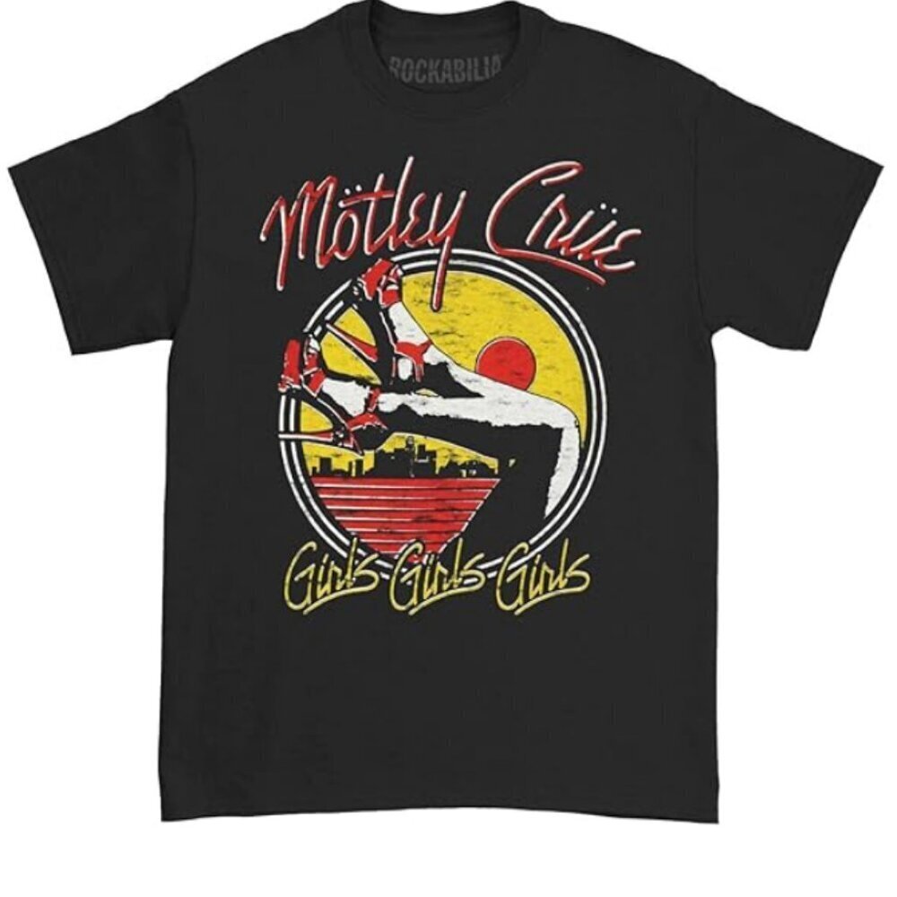 Vintage Motley Crüe Girls Girls Girls Black Cotton Graphic Band T-Shirt L
